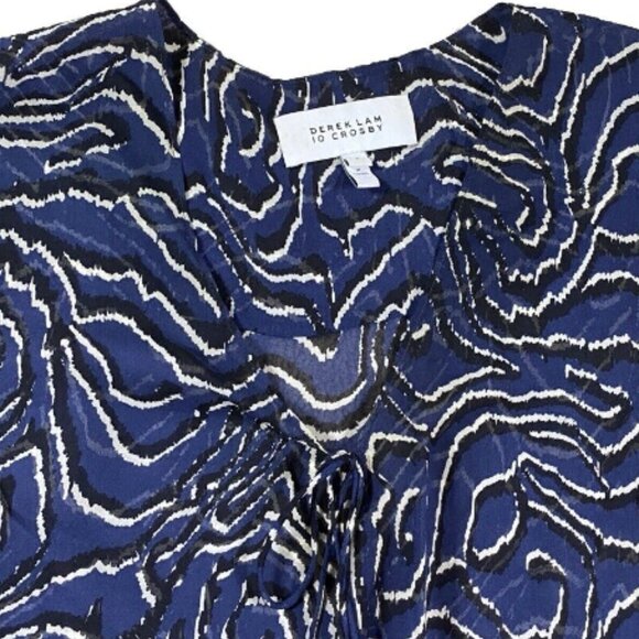 Derek Lam x 10 Crosby Sheer Silk Blouse Size 10 Medium Blue Black Top Crossover - Picture 3 of 6